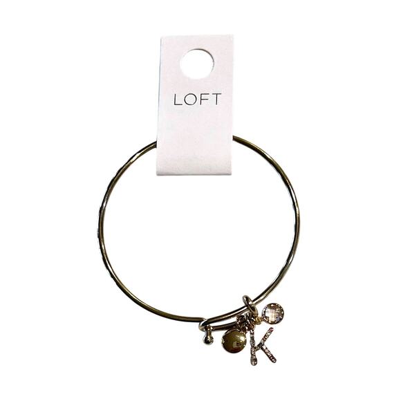 NWT LOFT Gold Tone Pave Rhinestone Initial Charm Bangle Bracelet - LETTER K - Picture 1 of 10